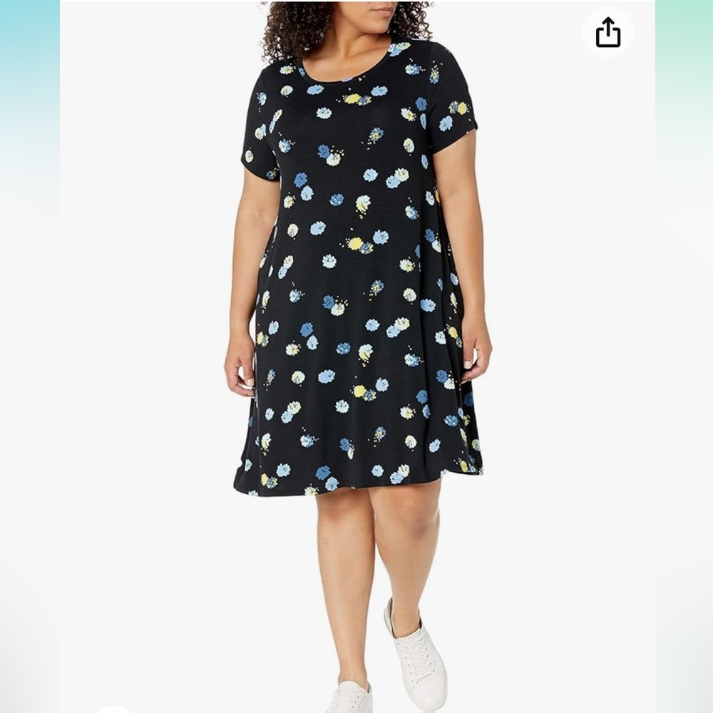 Amazon Essentials Scoop Neck Black Floral Dress